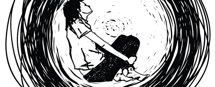 drawing of a person sitting alone