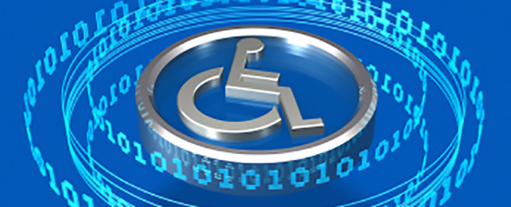 binary code with disability symbol of a wheelchair