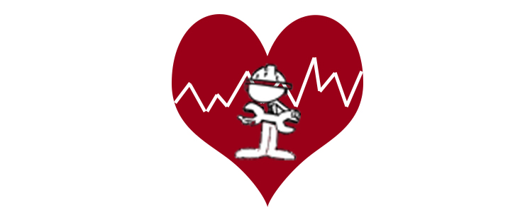 heart illustration with construction worker stick person