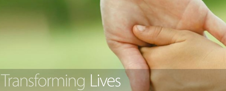 DDA website image, holding hands, text reads Transforming Lives