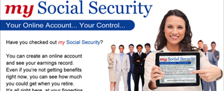 my Social Security Your Online Account Your Control, woman holding mobile device with my Social Security website displayed