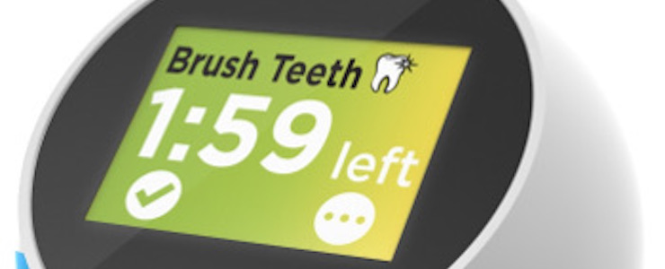goally clock with digital display that reads: Brush teeth 1:59 minutes left