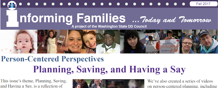 Fall newsletter header with headline that reads Person-Centered Perspectives: Planning, Saving, and Having a Say