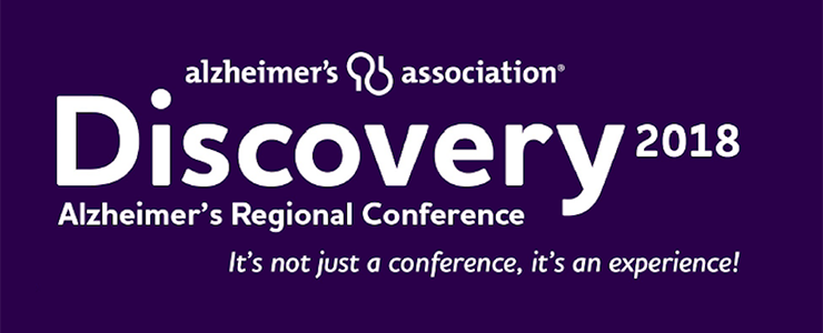 Alzheimer's Association Discovery 2018 Regional Conference. Purple background with white lettering.