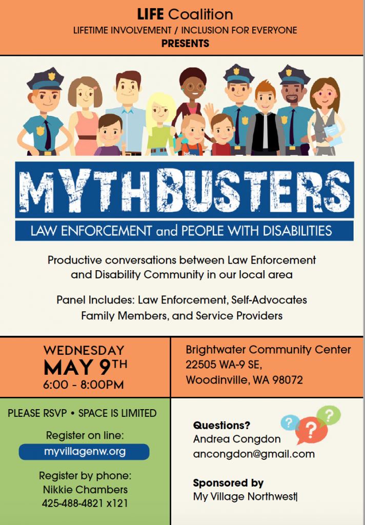 Image of Mythbusters flyer with date, location and registration information for the event.