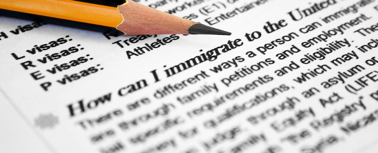 Filling in an application form for immigration.