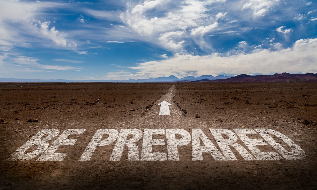Be Prepared sign with arrow pointing toward horizon.