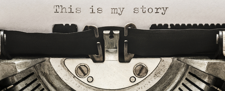 "This is my story" typed on a vintage typewriter.