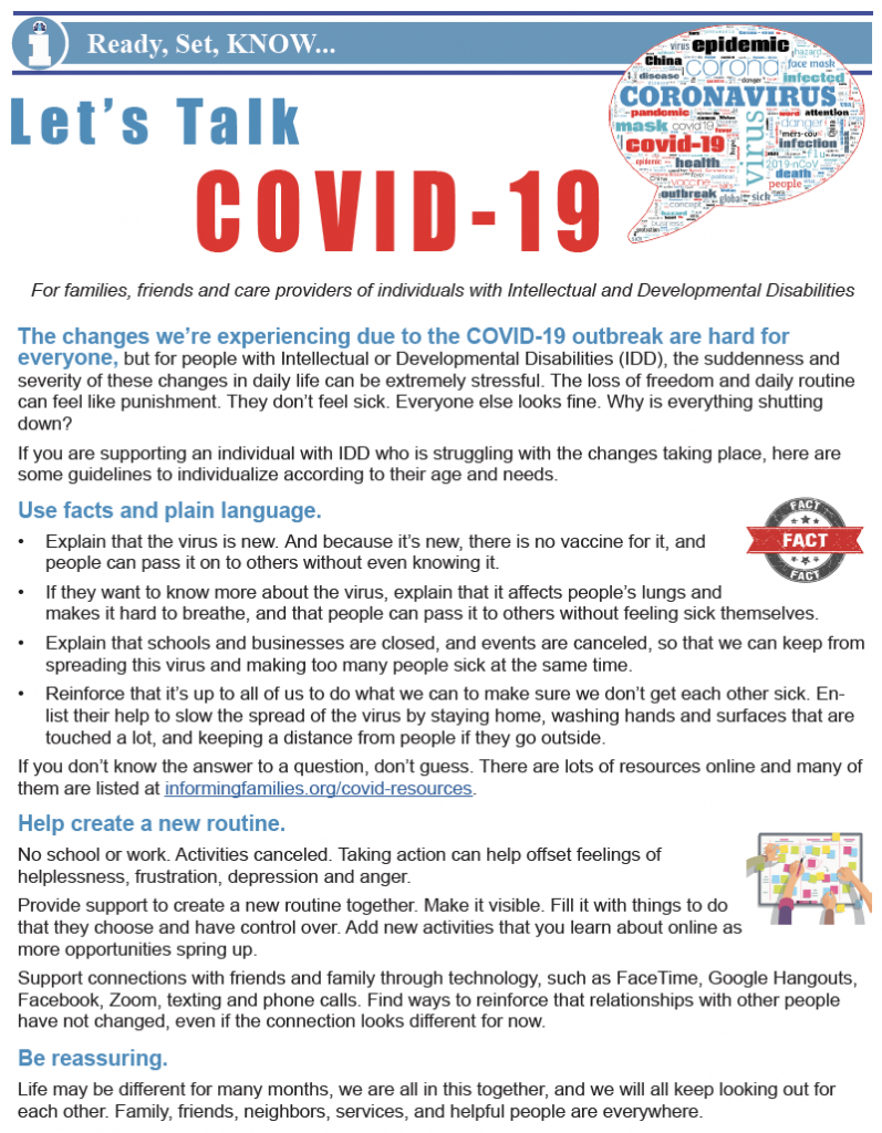 Thumbnail image of one page bulletin, Let's Talk COVID-19.