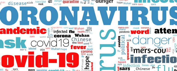 Word cloud on Coronavirus. White background.