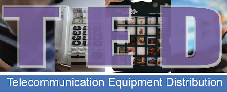 Background images of telecommunication devices. Title text: TED Telecommunications Equipment Distribution.