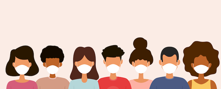 Group of people wearing medical face masks. Protection against virus.
