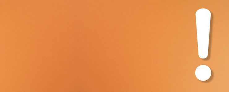 White exclamation on orange background.