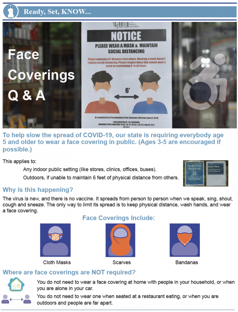 Thumbnail image of handout on face coverings Q&A.