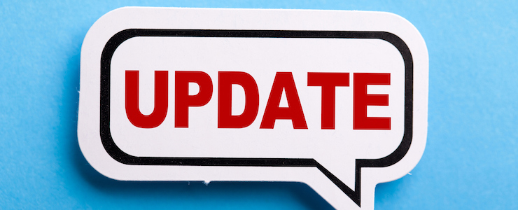 Update concept speech bubble isolated on blue background.