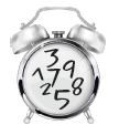 Old fashioned alarm clock with several numbers in different sizes and angles filling the face.